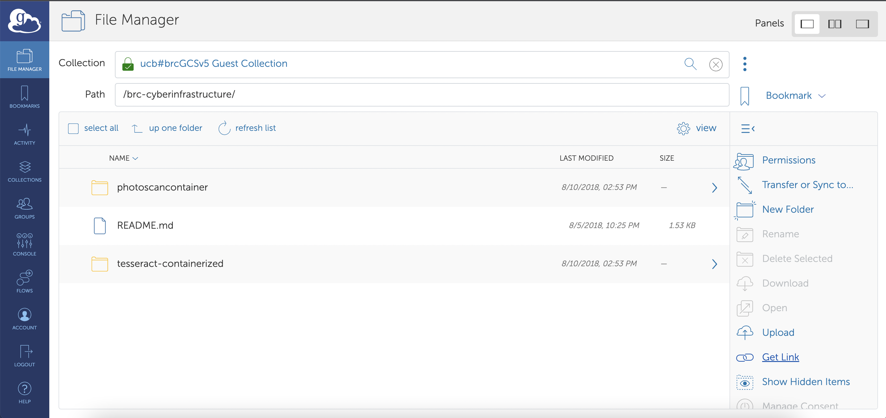 Screenshot: Globus Savio Guest Collection File Manager