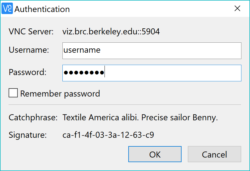 Username and Password window