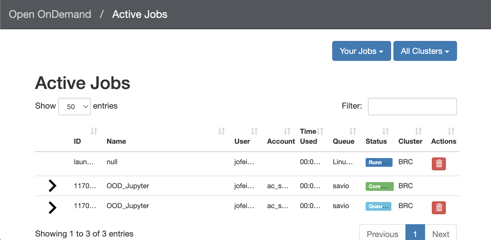 Screenshot: OOD Active Jobs